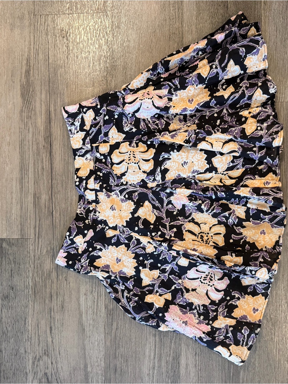 Free People Black Floral Midi Skirt with Yellow & Lilac Flowers